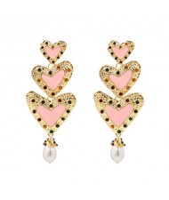 Pearl Inlaid Resin Heart Graceful Design Women Fashion Statement Earrings - White