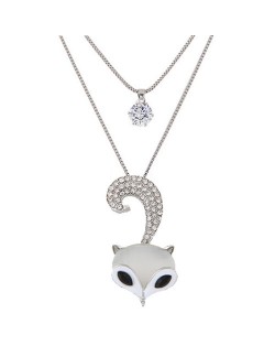 Rhinestone Embellished Fox Head Pendant Cubic Zirconia Dual-layer Fashion Necklace