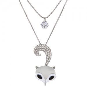Rhinestone Embellished Fox Head Pendant Cubic Zirconia Dual-layer Fashion Necklace