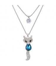 Elegant Fox Pendant Dual-layer Long Chain Style High Fashion Costume Necklace - Blue