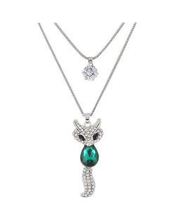 Elegant Fox Pendant Dual-layer Long Chain Style High Fashion Costume Necklace - Green