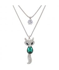 Elegant Fox Pendant Dual-layer Long Chain Style High Fashion Costume Necklace - Green