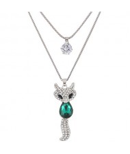 Elegant Fox Pendant Dual-layer Long Chain Style High Fashion Costume Necklace - Green