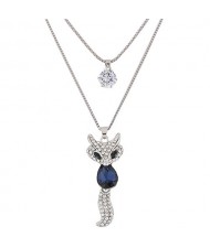 Elegant Fox Pendant Dual-layer Long Chain Style High Fashion Costume Necklace - Ink Blue