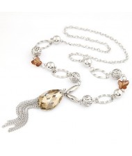 Graceful Butterfly Chain Artificial Crystal Pendant with Tassel Design Fashion Statement Necklace - Silver