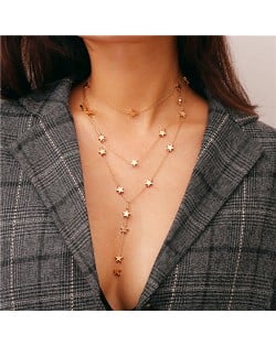 Popular Stars Triple Layers Official Lady Fashion Costume Necklace - Golden