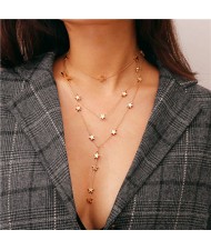 Popular Stars Triple Layers Official Lady Fashion Costume Necklace - Golden