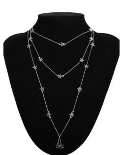 Popular Stars Triple Layers Official Lady Fashion Costume Necklace - Silver