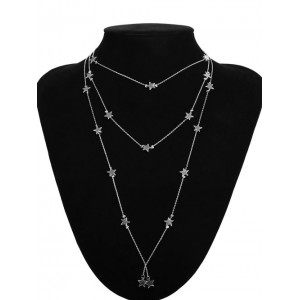 Popular Stars Triple Layers Official Lady Fashion Costume Necklace - Silver