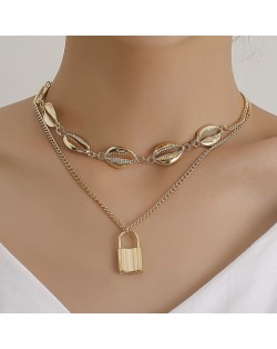 Bohemian Fashion Dual-layer Design Alloy Seashell Women Choker Necklace - Golden