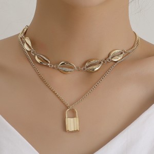 Bohemian Fashion Dual-layer Design Alloy Seashell Women Choker Necklace - Golden