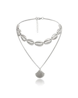 Bohemian Fashion Dual-layer Design Alloy Seashell Women Choker Necklace - Silver