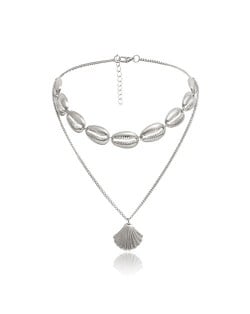 Bohemian Fashion Dual-layer Design Alloy Seashell Women Choker Necklace - Silver