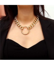 Hoop Pendant Chunky Chain Design Punk Fashion Costume Necklace - Golden