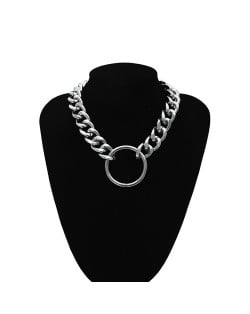 Hoop Pendant Chunky Chain Design Punk Fashion Costume Necklace - Silver