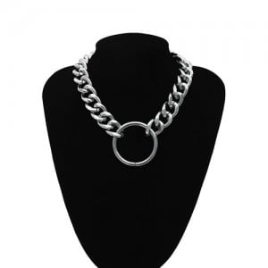 Hoop Pendant Chunky Chain Design Punk Fashion Costume Necklace - Silver