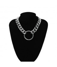 Hoop Pendant Chunky Chain Design Punk Fashion Costume Necklace - Silver