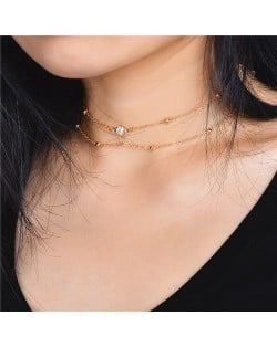 Shining Rhinestone Embellished Two Layers Alloy Necklace - Golden