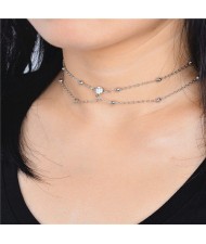 Shining Rhinestone Embellished Two Layers Alloy Necklace - Silver