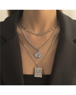 Assorted Elements Anti-war Theme Multi-layer Alloy High Fashion Necklace - Silver