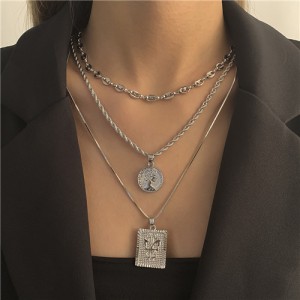 Assorted Elements Anti-war Theme Multi-layer Alloy High Fashion Necklace - Silver