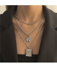 Assorted Elements Anti-war Theme Multi-layer Alloy High Fashion Necklace - Silver