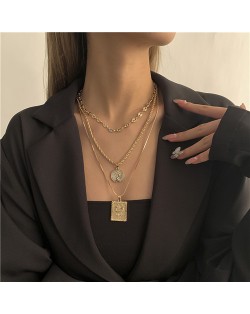 Assorted Elements Anti-war Theme Multi-layer Alloy High Fashion Necklace - Golden