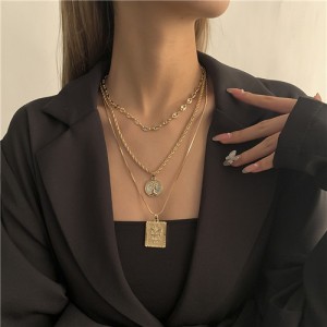 Assorted Elements Anti-war Theme Multi-layer Alloy High Fashion Necklace - Golden