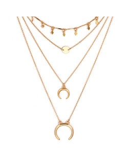 Alloy Arch and Sequins Triple Layers High Fashion Necklace - Golden