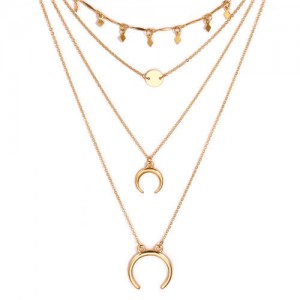 Alloy Arch and Sequins Triple Layers High Fashion Necklace - Golden