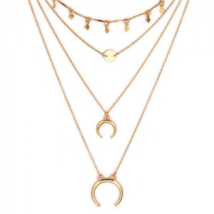 Alloy Arch and Sequins Triple Layers High Fashion Necklace - Golden