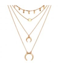 Alloy Arch and Sequins Triple Layers High Fashion Necklace - Golden