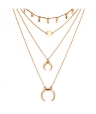 Alloy Arch and Sequins Triple Layers High Fashion Necklace - Golden