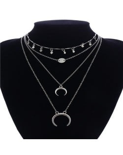 Alloy Arch and Sequins Triple Layers High Fashion Necklace - Silver