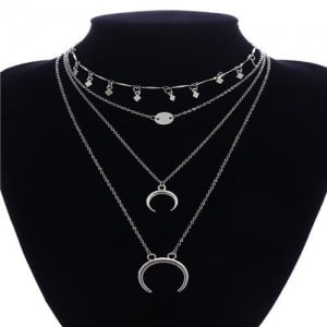 Alloy Arch and Sequins Triple Layers High Fashion Necklace - Silver