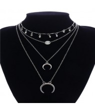 Alloy Arch and Sequins Triple Layers High Fashion Necklace - Silver