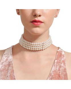 Four Layers Artificial Pearl Fashion Women Costume Statement Necklace