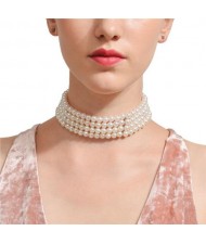 Four Layers Artificial Pearl Fashion Women Costume Statement Necklace