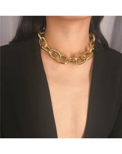 Chunky Chain Bold Fashion Choker Necklace and Bracelet 2 pcs Set - Golden