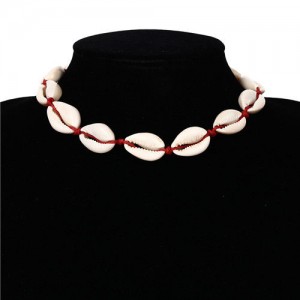 Natural Seashell Beach Fashion Short Costume Necklace - Red