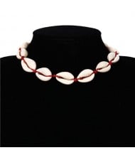 Natural Seashell Beach Fashion Short Costume Necklace - Red