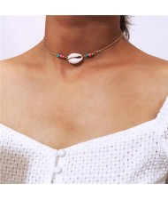 Natural Seashell with Colorful Beads Combo Design Folk Style Costume Necklace - Golden