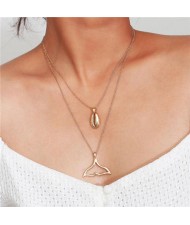 Alloy Seashell and Fish Tail Pendants Combo Dual Layers High Fashion Necklace - Golden