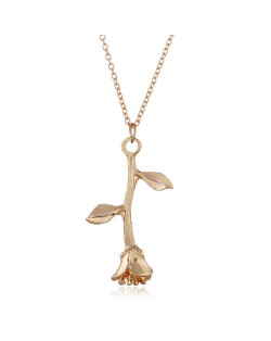 Rose and Love Pendant Dual Layer Romantic Fashion Golden Alloy Costume Necklace