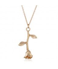 Rose and Love Pendant Dual Layer Romantic Fashion Golden Alloy Costume Necklace