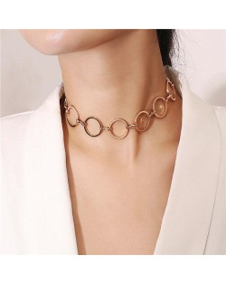 Linked Hoops High Fashion Alloy Choker Style Costume Necklace - Golden