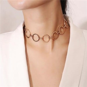 Linked Hoops High Fashion Alloy Choker Style Costume Necklace - Golden
