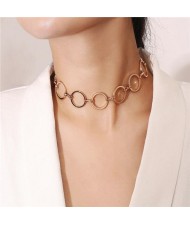 Linked Hoops High Fashion Alloy Choker Style Costume Necklace - Golden