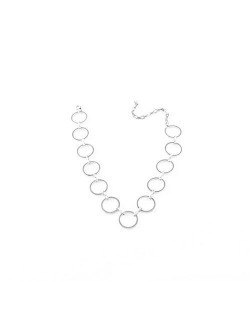 Linked Hoops High Fashion Alloy Choker Style Costume Necklace - Silver
