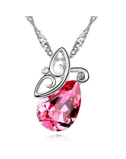 Flying Butterfly Inspired Austrian Crystal Necklace - Rose
